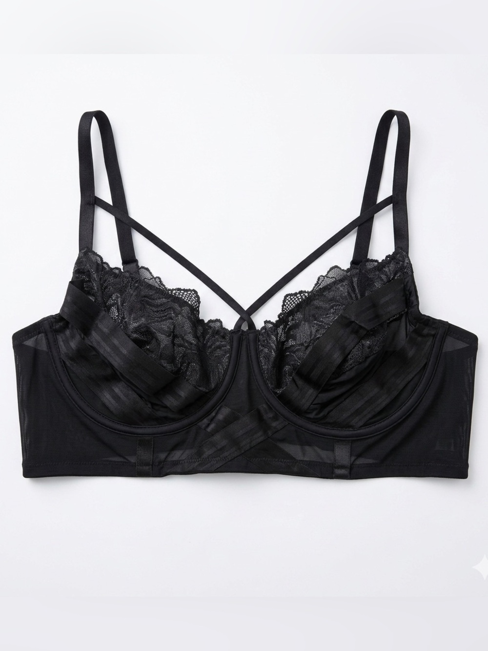 TORRID 3X Black Lace Underwire Bra with Strappy Front Detail NWOT